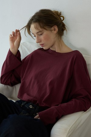 Boat Neck Loose Tee Wine