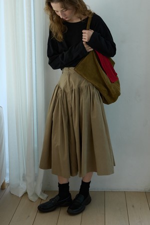 Godet Flare Long Skirt Khaki