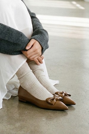 리본 포인트 스틸레토 플랫 슈즈 LC541_1cm