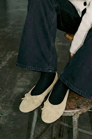 스웨이드 리본 발레리나 플랫 슈즈 LC547_1cm