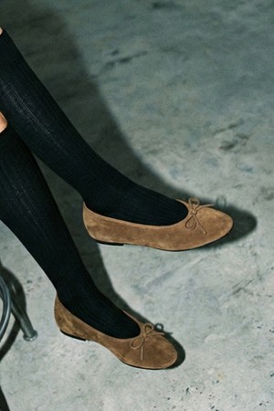 스웨이드 리본 발레리나 플랫 슈즈 LC547_1cm