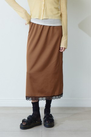 Lace Satin Skirt_Brown