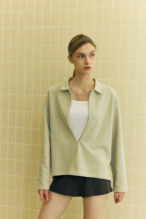 Deep V Polo TOP_Warm Gray