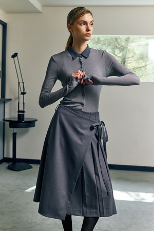 Layered Pleats Skirt_Gray