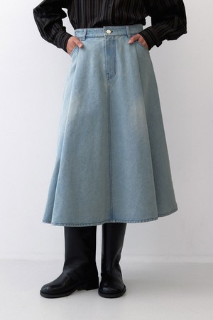 DENIM FLARE SKIRT - TIN BLUE