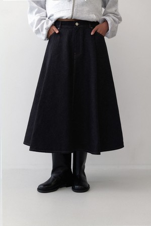 DENIM FLARE SKIRT - NAVY