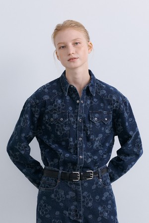 FLOWER WESTERN SHIRT - TIN BLUE