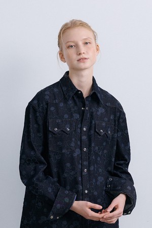 FLOWER WESTERN SHIRT - NAVY