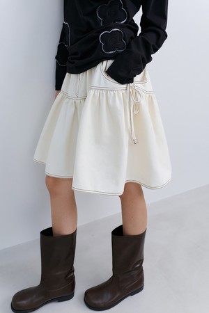 RIBBON FLARE SKIRT - IVORY