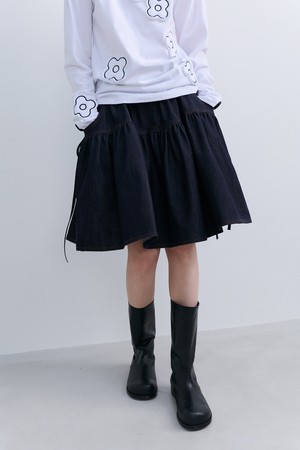 RIBBON FLARE SKIRT - NAVY