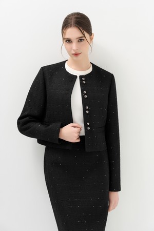 트위드 크롭 자켓_BLACK