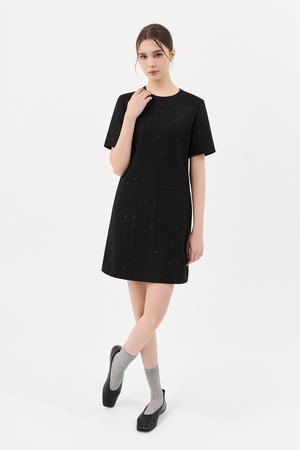 트위드 벨트 미니 드레스_BLACK