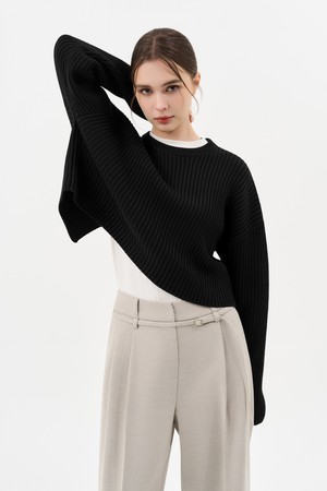 메리노 울 레이어드 크롭 니트_BLACK