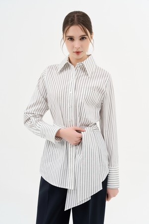 베이직 스카프 디테일 셔츠_BLACK