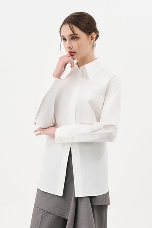 베이직 스카프 디테일 셔츠_WHITE