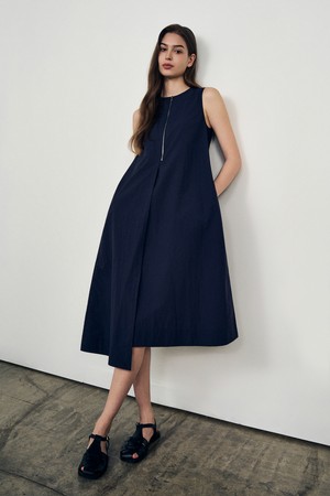 미니멀 A라인 지퍼 원피스_NAVY