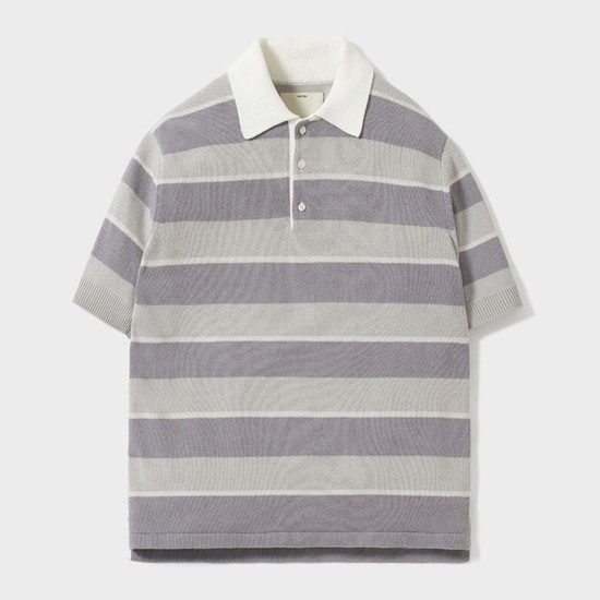 Short Sleeve Rugby Polo Knit_Light Gray