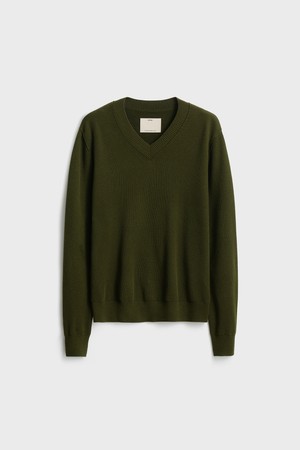 Mid Weight V Neck Knit_Deep Green