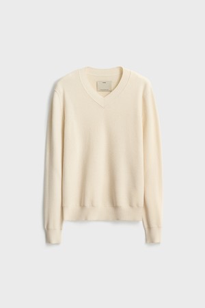 Mid Weight V Neck Knit_Cream