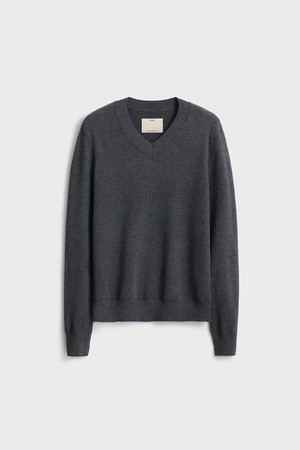 Mid Weight V Neck Knit_Charcoal