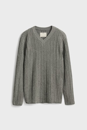 Organic Cotton Tweed V-neck Knit_Khaki