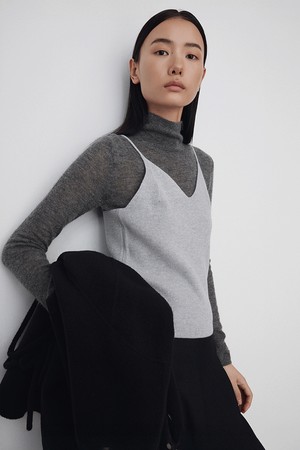 Fine Wool Sleeveless Knit_Melange Gray