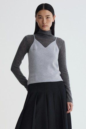 Mohair Alpaca Sheer Highneck Knit_Charcoal Gray