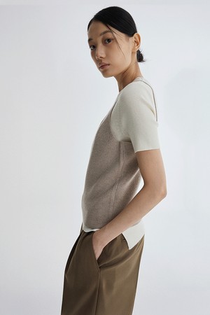 Fine Wool Sleeveless Knit_Melange Beige