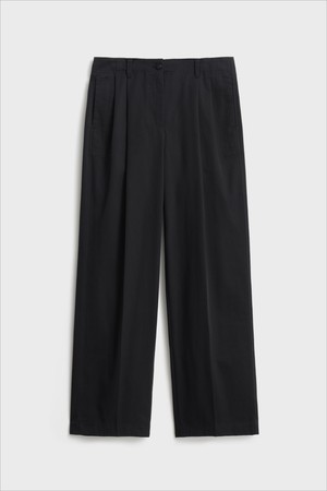 Cotton Two Pleated Wide Pants_Black