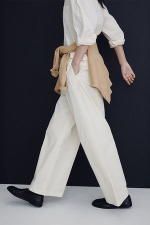 Cotton Two Pleated Wide Pants_Cream