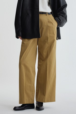 Cotton Two Pleated Wide Pants_Beige