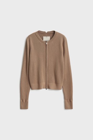 Zip Up Knit Jacket_Camel Brown
