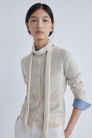 Rib Round Neck Cardigan_Beige