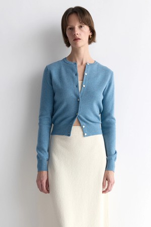 Round Neck Cardigan_Melange Blue
