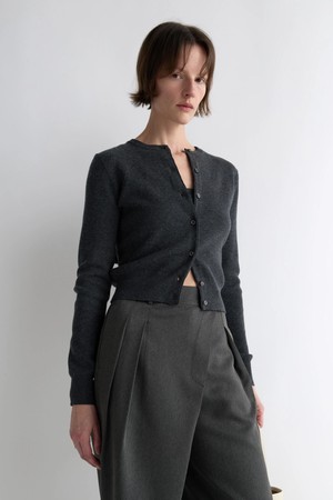 Round Neck Cardigan_Charcoal