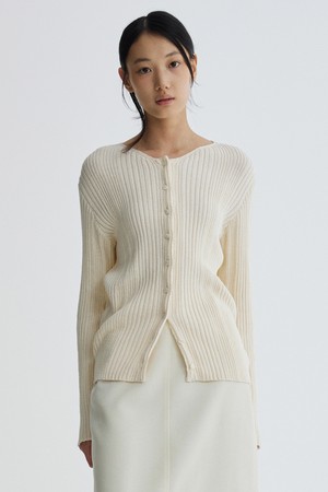 Crepe Cotton Rib Cardigan_Ivory