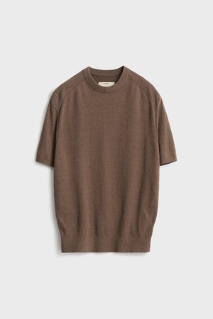 Short Sleeve Boucle Crewneck Knit_Tobacco