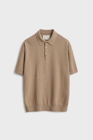 Short Sleeve Comfort Polo Knit_Camel