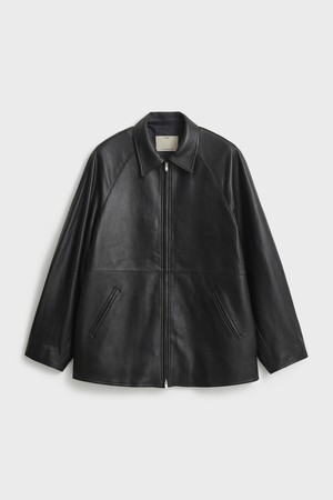 Lambskin Leather Oversized Jacket_Black