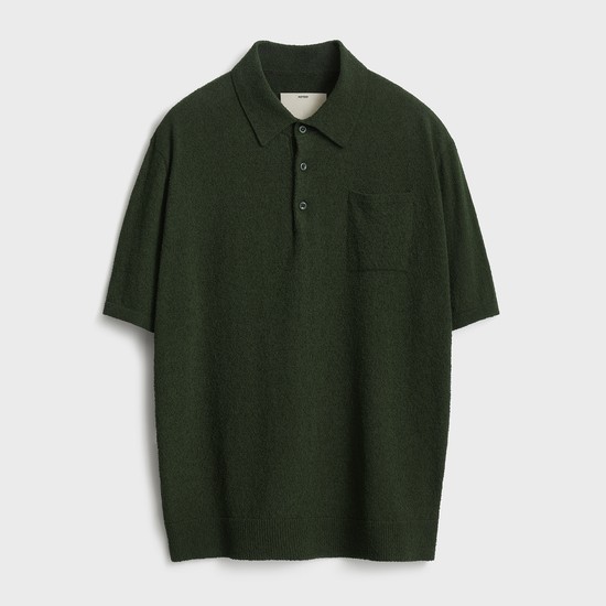 Short Sleeve Boucle Polo Knit_Deep Green