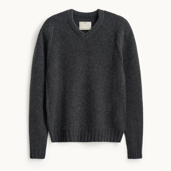 Cashmere V-Neck Knit_Melange Charcoal