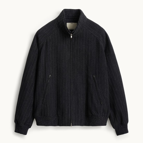 Oversized Wool Harrington Jacket_Black Stripe