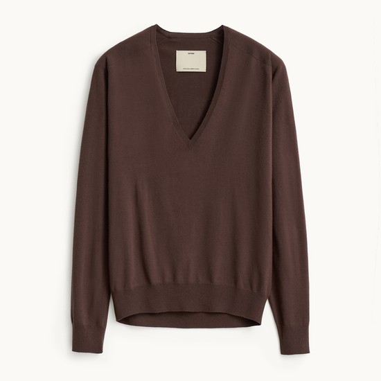 Deep V-Neck Knit_Brown