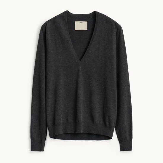 Deep V-Neck Knit_Charcoal
