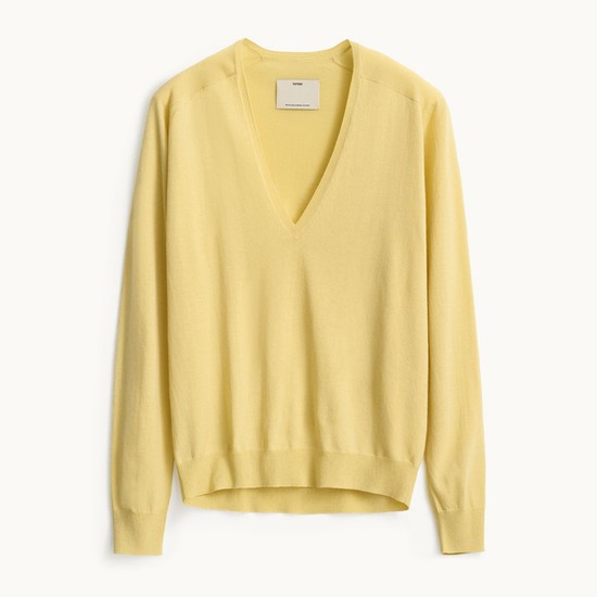 Deep V-Neck Knit_Light Yellow