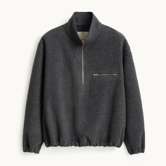 Wool Jersey Half Zip-Up_Charcoal