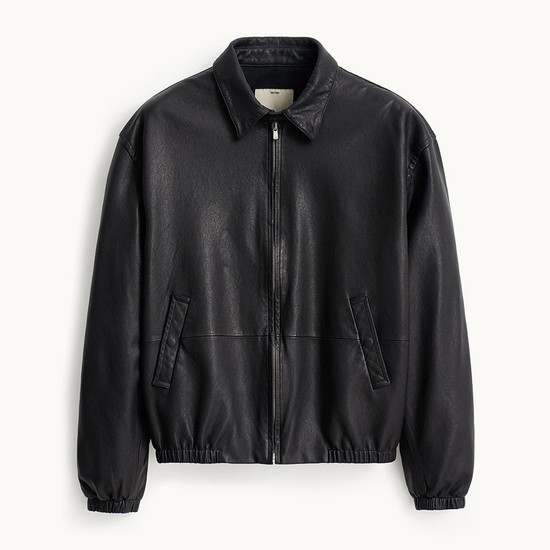Washed leather Swing top jacket_Black