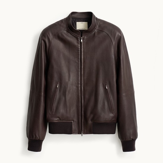 Leather Bomber Jacket_Dark Brown
