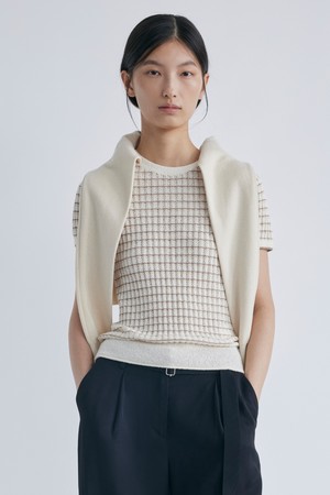 Short Sleeve Crewneck Knit_Ivory Stripe