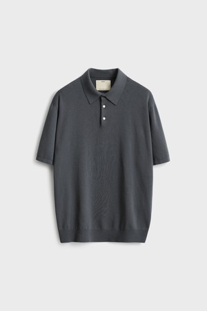 Short Sleeve Comfort Polo Knit_Charcoal